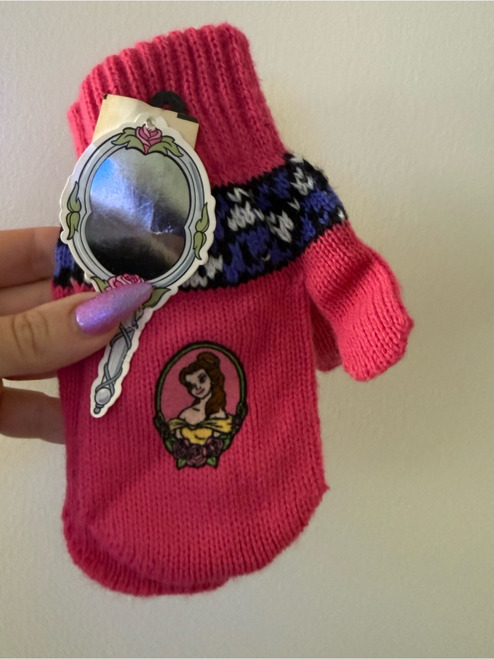Vintage Disney beauty and the beast Pink Knit Mitten